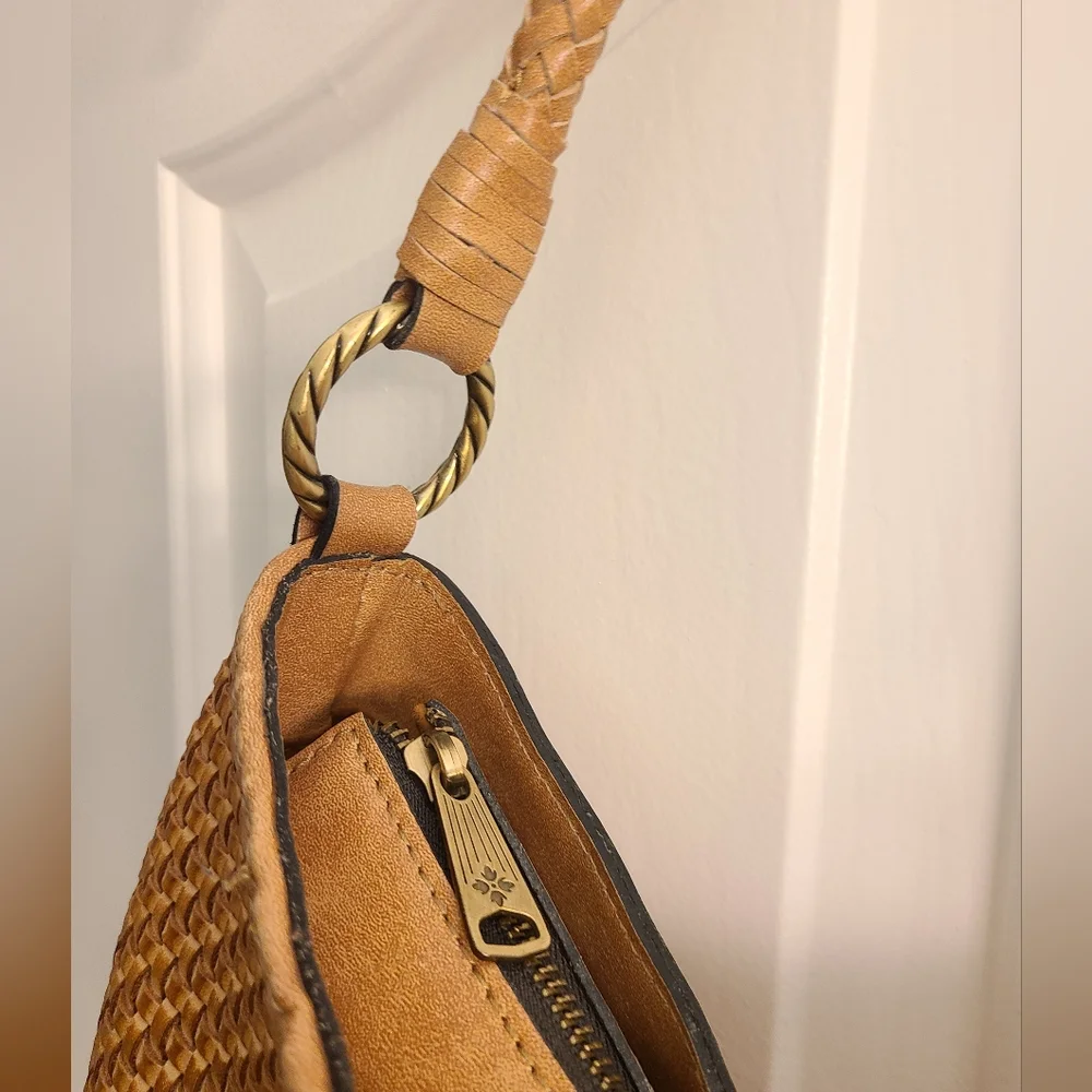 Patricia Nash Lt Brown Castelli Woven Leather Hobo Shoulder Bag